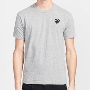 Comme des Garçons PLAY Grey T Shirt with Black Heart Patch